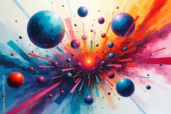 Fototapeta Colorful Abstract Digital Artwork Featuring Spheres and Geometric Design