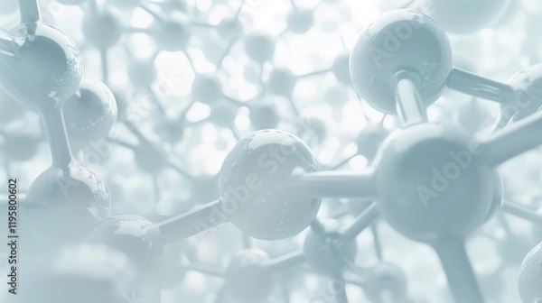 Fototapeta abstract background 3d image of scientific molecules. Spacious layout. Bright and subtle atmosphere. White and blue tone.