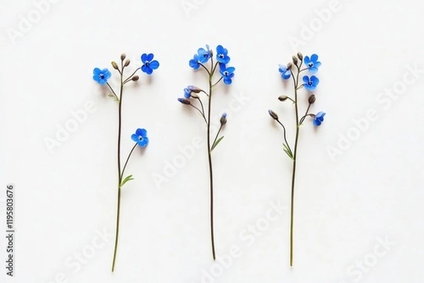 Fototapeta Three stems of blue forget-me-not flowers