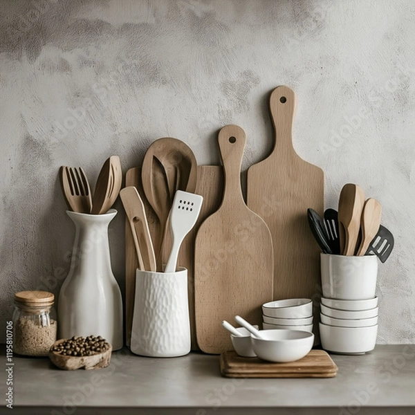 Obraz kitchen utensils on wooden table