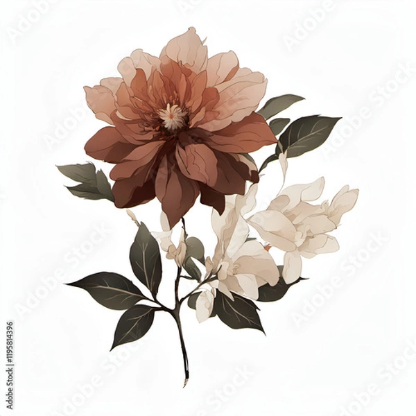 Fototapeta Delicate Brown Flower with Green Leaves and Buds