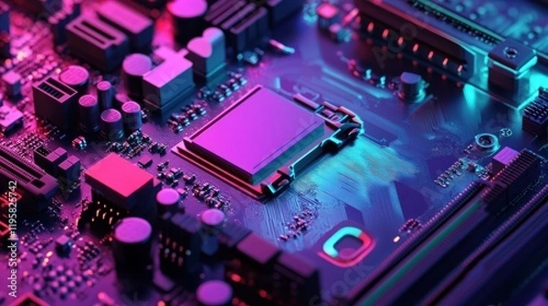 Fototapeta Illuminated Computer Motherboard Central Processing Unit
