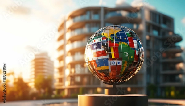 Fototapeta Globe featuring flags of different countries highlighting global diversity and international unity