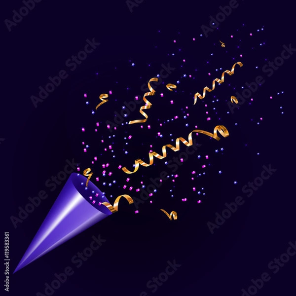 Obraz Exploding party popper with confetti and streamer