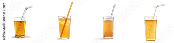 Fototapeta Kombucha drink straw – A straw used for drinking kombucha, often designed to accommodate the drink's bubbles. Isolated on Clear White Background Highly Detailed 