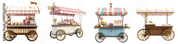 Fototapeta Ice cream cart – A mobile cart or stand selling ice cream, typically at outdoor events or markets. Isolated on Clear White Background Highly Detailed 