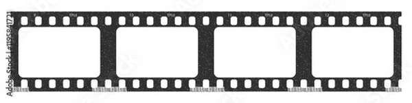 Fototapeta Trendy film strip frame template with four empty slots, cinema reel with grunge grain noisy texture, vintage aesthetic design. Modern retro vector illustration isolated on transparent background