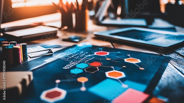 Obraz Digital design workspace featuring creative graphic elements and tools. Generative AI