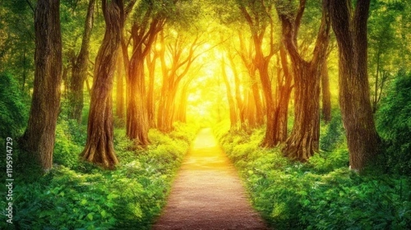 Obraz Sunlit Path Through Trees