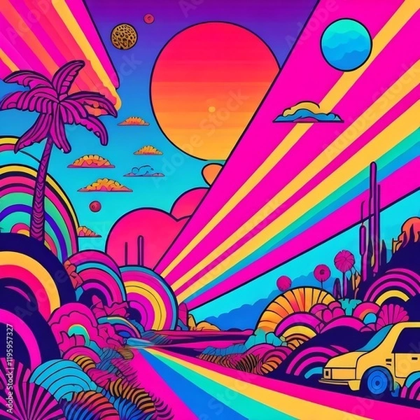 Fototapeta background with trees and rainbow