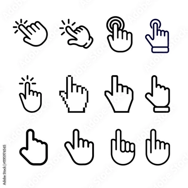 Fototapeta Icon set hand cursor icons click set. Computer mouse. Illustration vector.