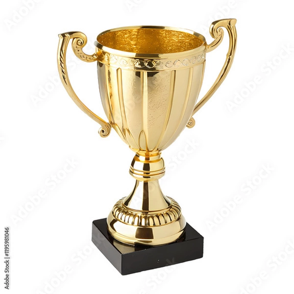 Obraz A golden trophy cup with handles, isolated on a transparent background.