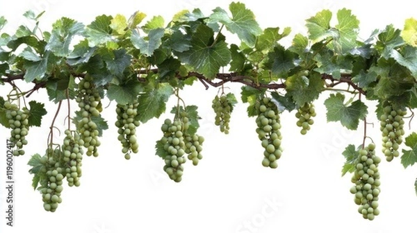 Fototapeta Green Grapes Hanging From a Vine