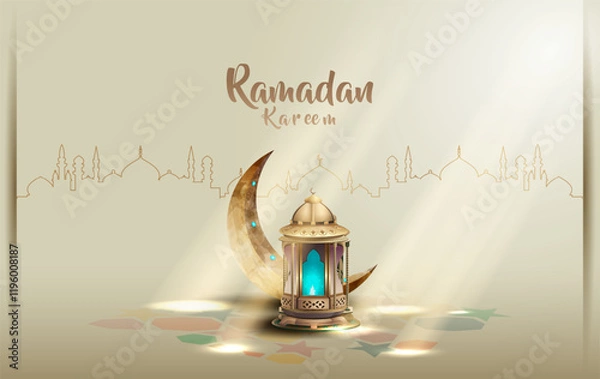 Fototapeta islamic greetings ramadan kareem card design with crescent and lantern