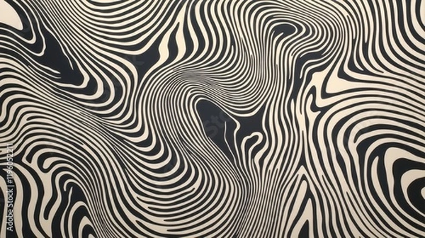 Obraz Abstract Wavy Lines Pattern Design in Beige and Black, Flowing Shapes Creating an Artistic and Unique Background for Various Creative Projects and Designs