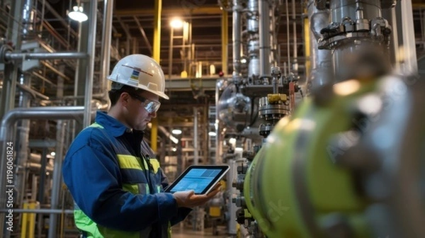 Fototapeta Techniker mit Tablet – Überwachung in der Industrieanlage