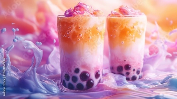 Obraz Colorful drinks Boba Bubble Tea Aesthetic