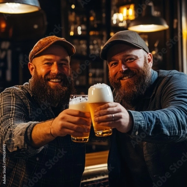 Fototapeta Zwei Freunde stoßen in gemütlicher Bar auf das Leben an