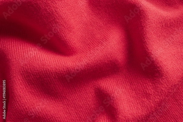 Fototapeta Red cashmere sweater texture close-up. Background for sale. Selective focus, place for text