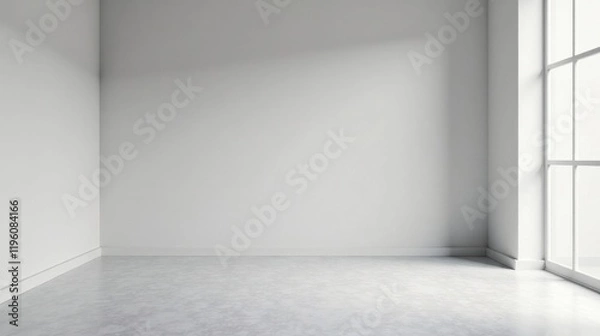 Fototapeta Empty Room Corner with Sunlight Streaming Through a Window Featuring a Neutral Color Palette and Polished Concrete Floor