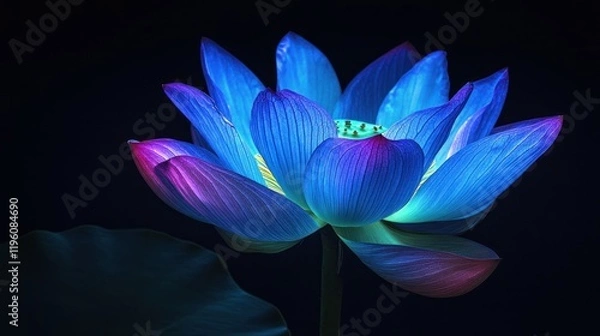 Obraz blue lotus flower, against a black background