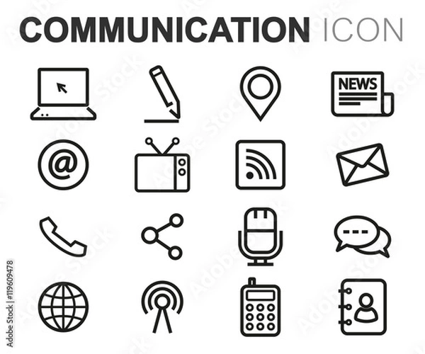 Fototapeta Vector black line communication icons set