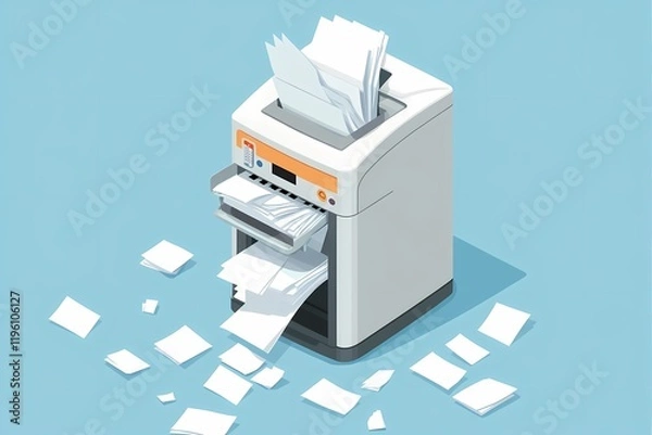 Fototapeta Jammed Printer Overflowing with Papers