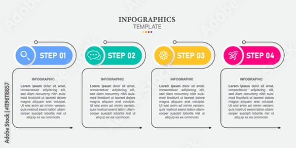 Fototapeta Infographic arrow design with 4 options or steps. Infographics for business concept. Can be used for presentations banner, workflow layout, process diagram, flow chart, info graph