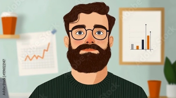Obraz A man with a beard and glasses looks directly at the camera in an office setting.