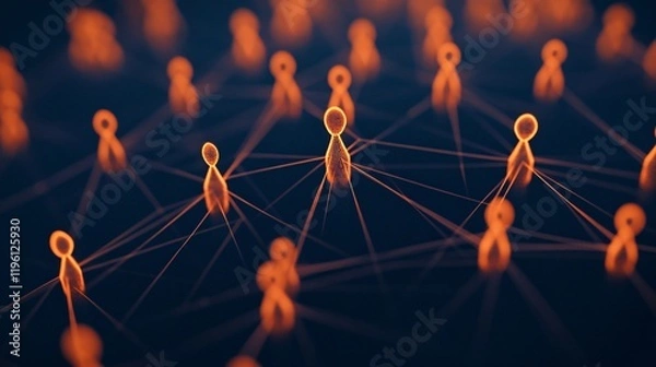 Fototapeta Interconnectedness: An abstract depiction of human connection, where numerous figures are intertwined by a network of glowing lines.
