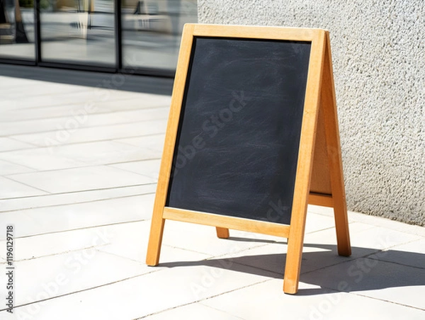 Obraz wooden chalkboard stand on sunny sidewalk, perfect for displaying messages