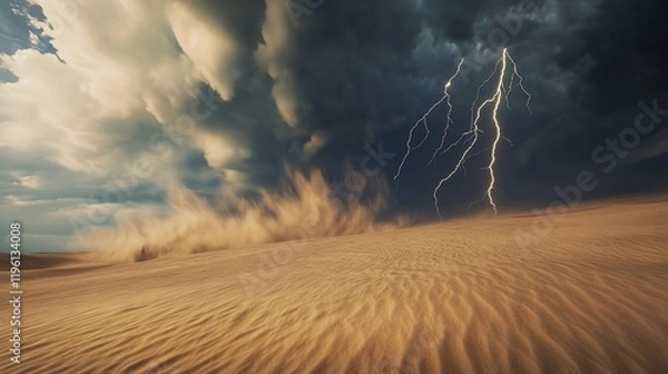 Obraz Desert sandstorm with lightning and dramatic clouds.
