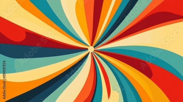 Fototapeta vibrant retro vector banner filled with abstract geometric shapes in a kaleidoscope of colors, blending bold reds, yellows, and blues. 