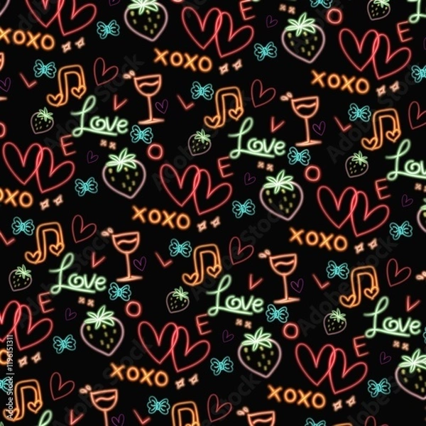 Obraz Seamless pattern of element love neon