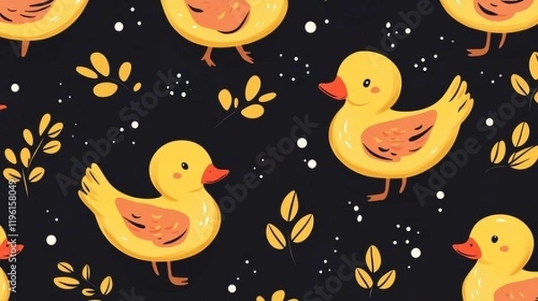 Fototapeta duck seamless pattern rubber duck shower bathroom toy bird chicken vector pet scarf isolated cartoon animal tile wallpaper repeat background illustration doodle design