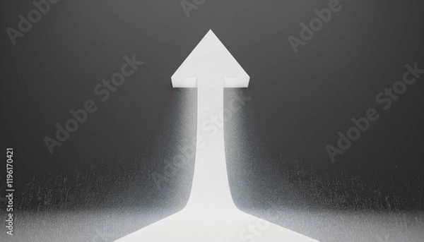 Fototapeta A minimalist design featuring a white arrow pointing upward against a dark background, symbolizing progress and direction.