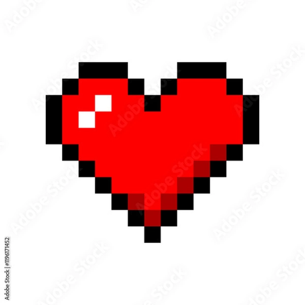 Fototapeta Red heart love pixel art icon flat vector design