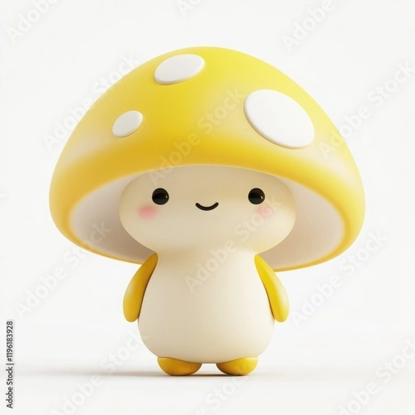 Obraz Cute yellow mushroom-shaped character. Game, Cute character, Blind box toy, Soft design.Toy, Advertising