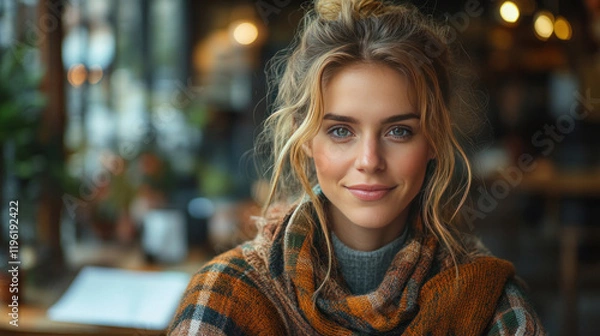 Fototapeta A professional confidently working on a presentation in a coworking space, embodying their dream job