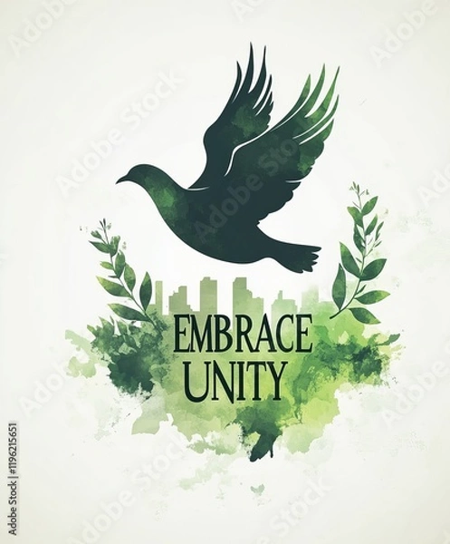 Obraz A dove of peace soars above a city skyline, a symbol of unity and harmony.