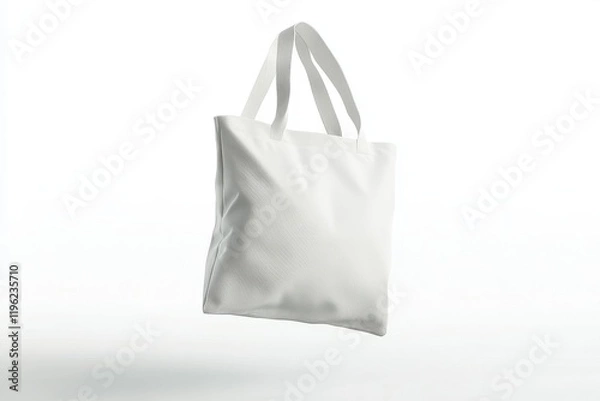 Fototapeta Floating white tote bag mockup, isolated on white background.