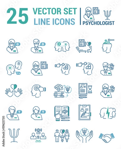 Obraz Set vector line icons in flat design with psychological help elements