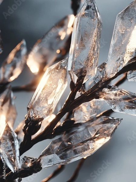 Obraz Close-up of a crystal branch with light shining through.