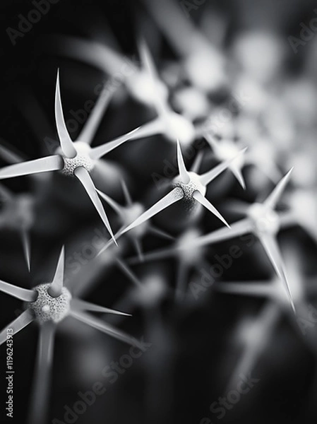 Obraz Sharp cactus spines in close-up, a monochrome study.
