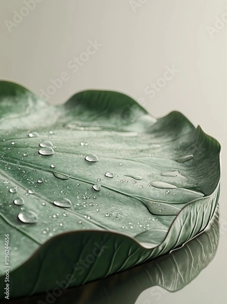 Obraz Close-up of a large, green leaf with water droplets.