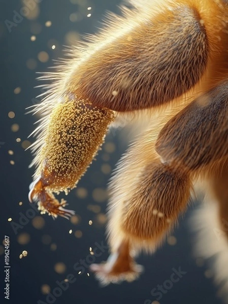 Obraz A close-up of a bee's leg covered in pollen.