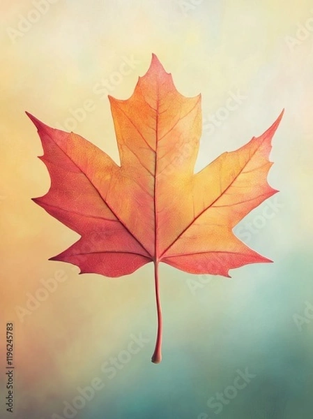 Obraz A single red maple leaf against a soft, blurred background.