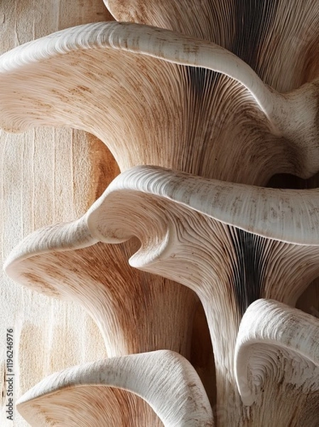Obraz Close-up of oyster mushrooms with intricate textures and creamy hues.