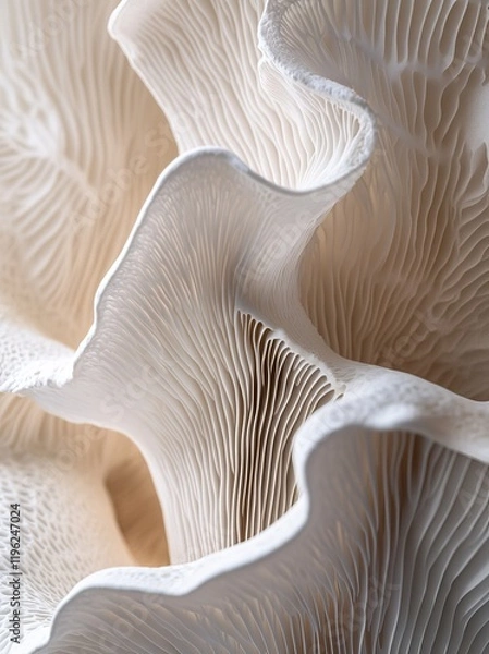 Obraz Close-up of an oyster mushroom, showcasing its delicate, layered structure.