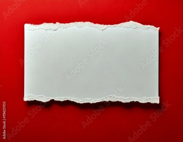 Fototapeta Generated image Red paper with torn edge and soft shadow is on white squared background for text or ad.